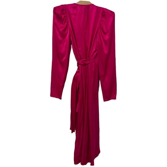 Chelsea Walker Size 2 North Wrap Dress Hot Pink V Neck Puff Sleeves Tie Waist - Picture 9 of 9